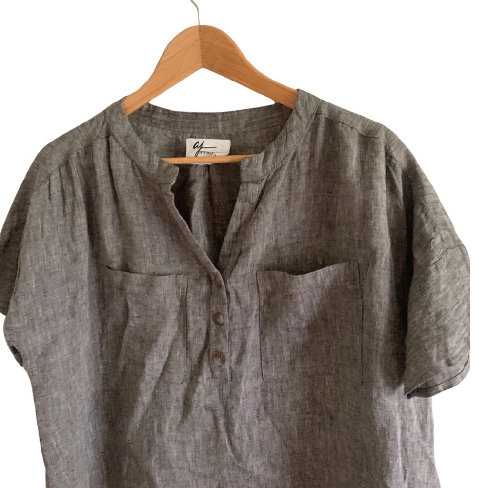 Andrea Jovine Linen Black Cream Pocket Blouse Size Large - Picture 5 of 12
